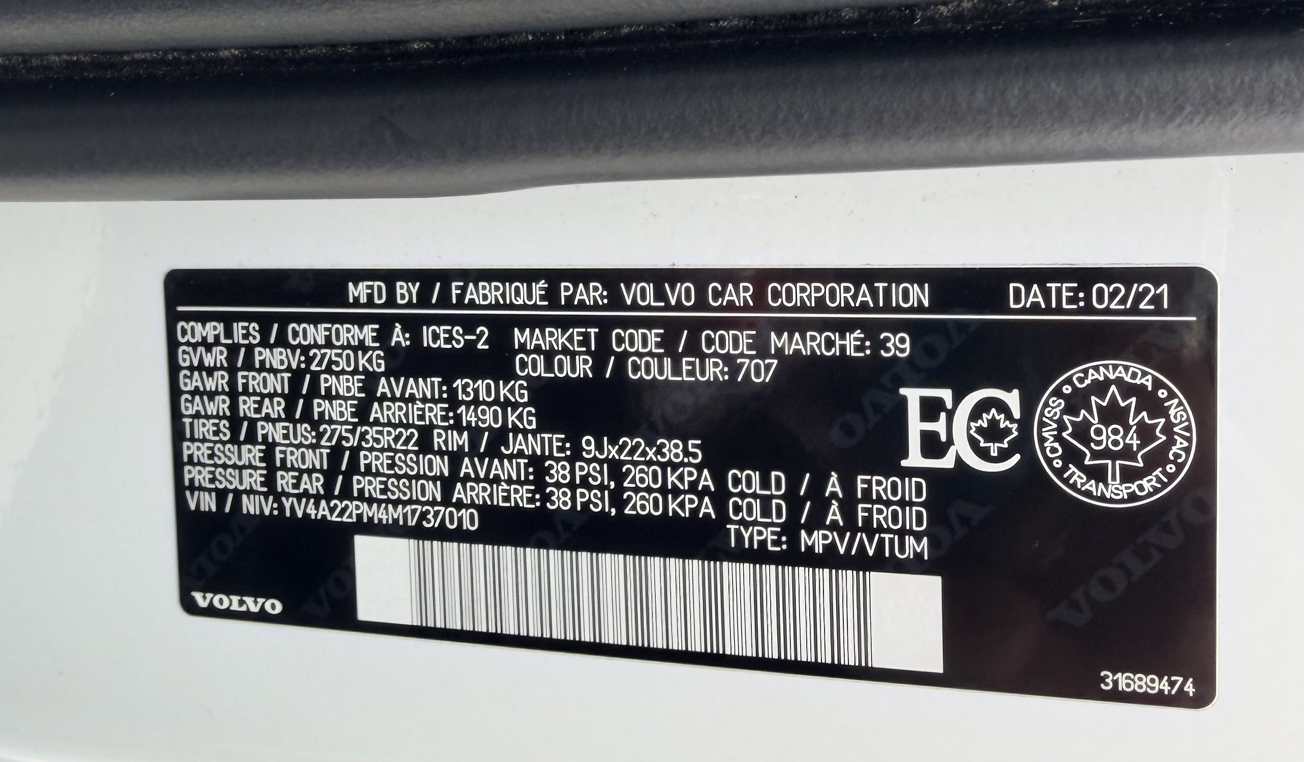 Photo 14 from auction – 2021 VOLVO XC90 R-DESIGN with VIN YV4A22PM4M1737010