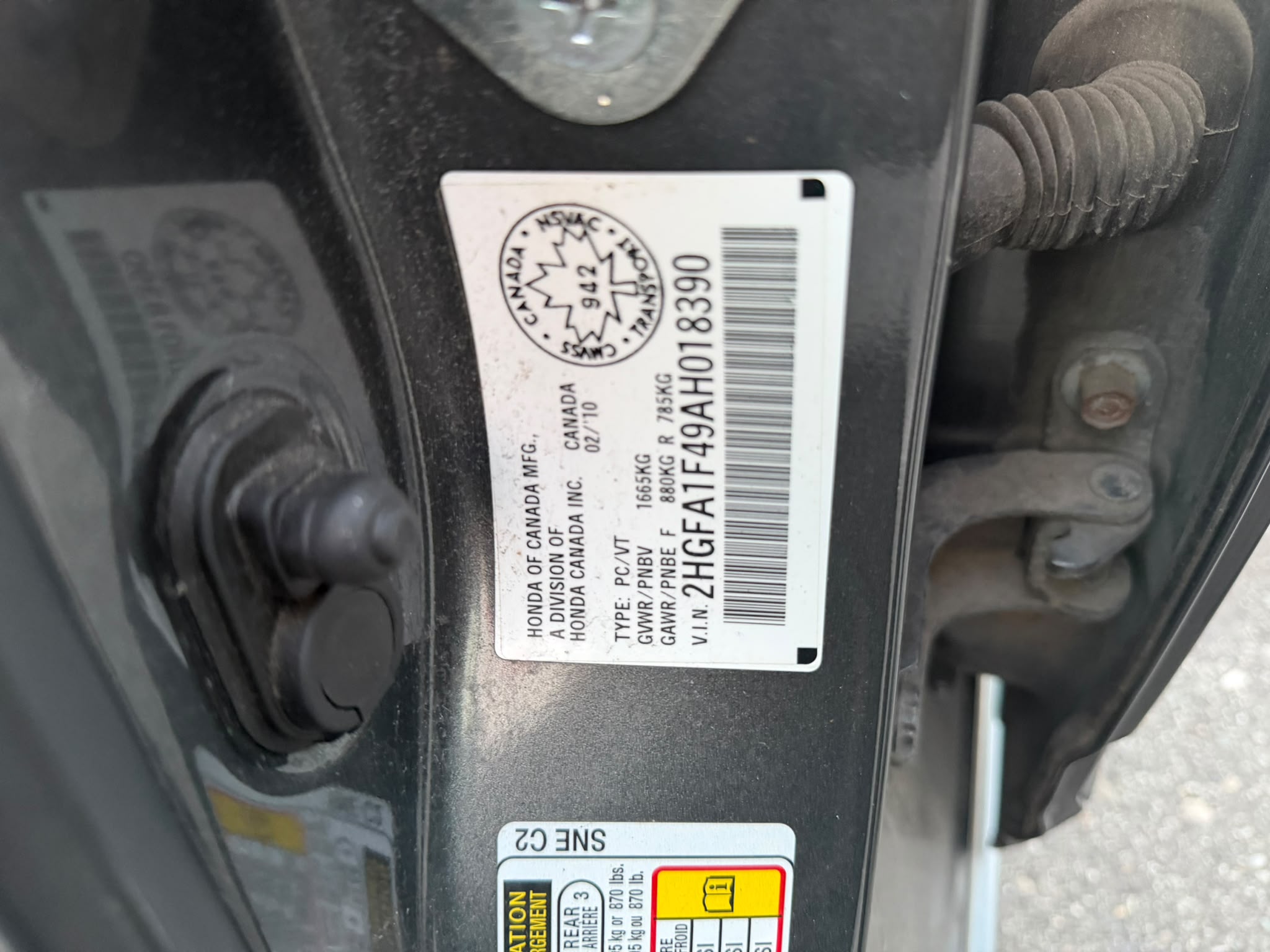Снимка 11 от търг – 2010 HONDA CIVIC SDN DX-G с VIN 2HGFA1F49AH018390