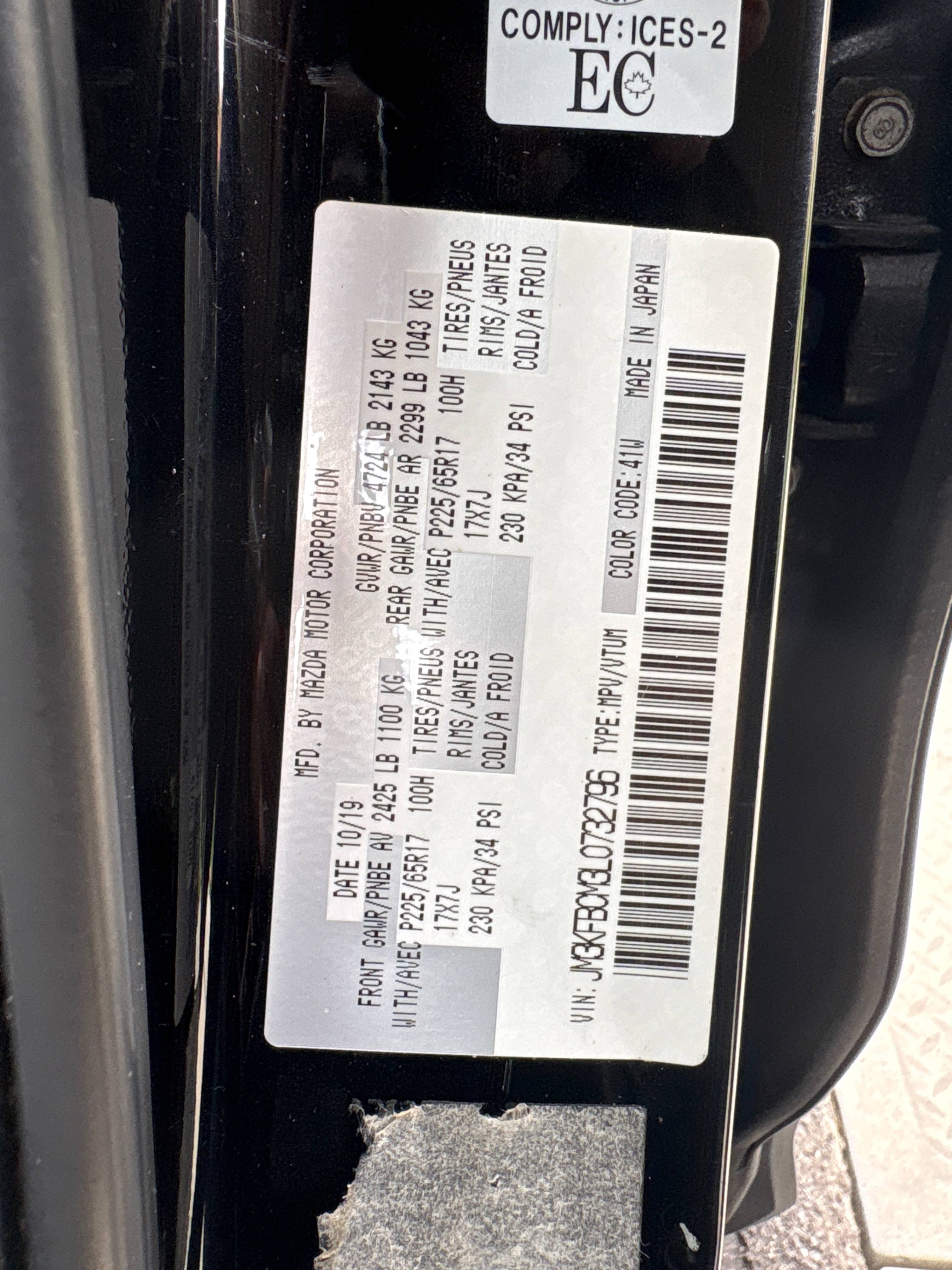 Photo 10 from auction – 2020 MAZDA CX-5 GS with VIN JM3KFBCM3L0732796