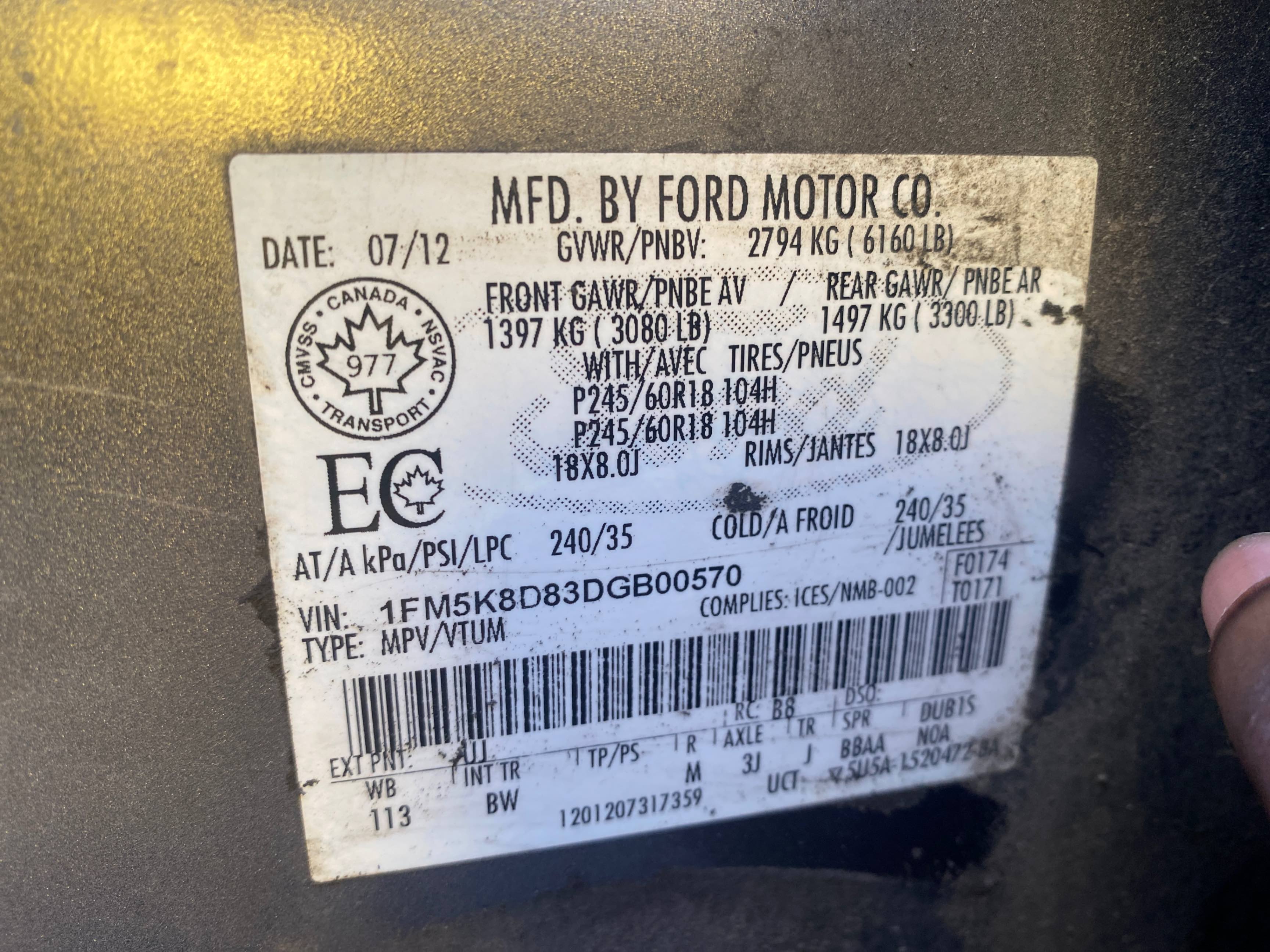 Photo 10 from auction – 2013 FORD EXPLORER XLT with VIN 1FM5K8D83DGB00570