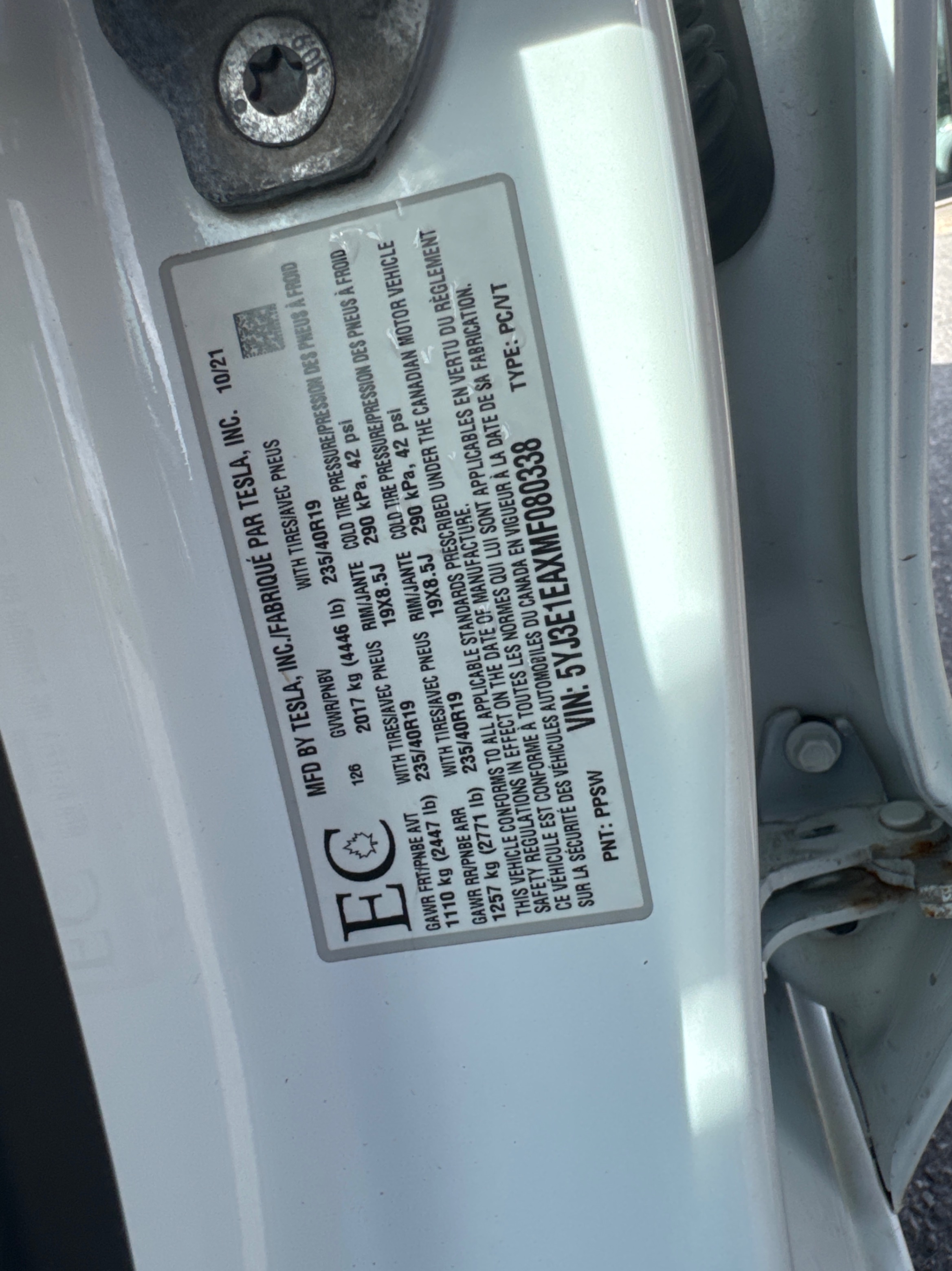 Photo 10 from auction – 2021 TESLA MODEL 3 STANDARD RANGE with VIN 5YJ3E1EAXMF080338
