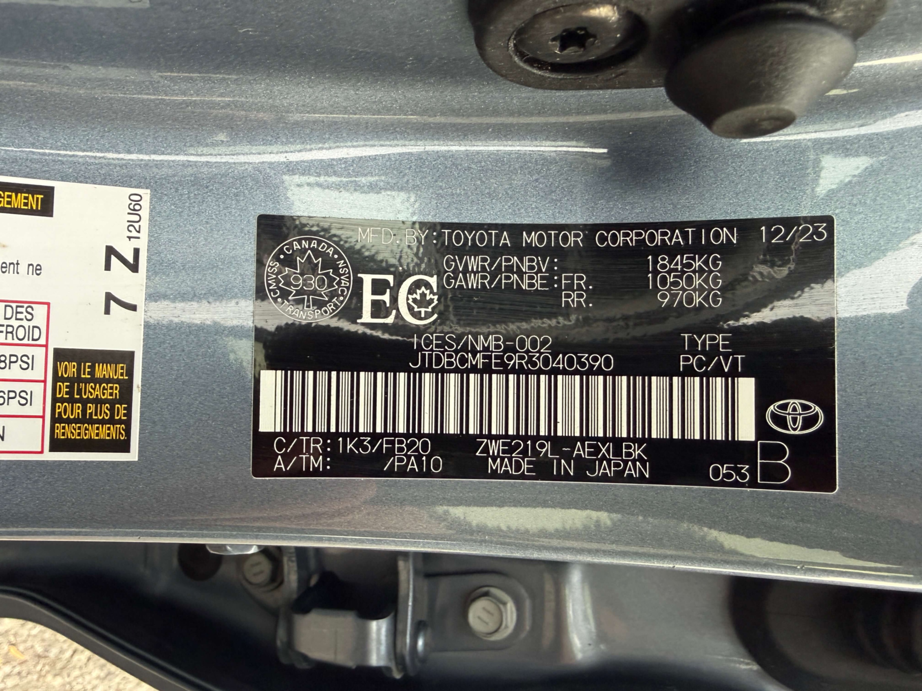 Снимка 11 от търг – 2024 TOYOTA COROLLA HYBRID LE с VIN JTDBCMFE9R3040390