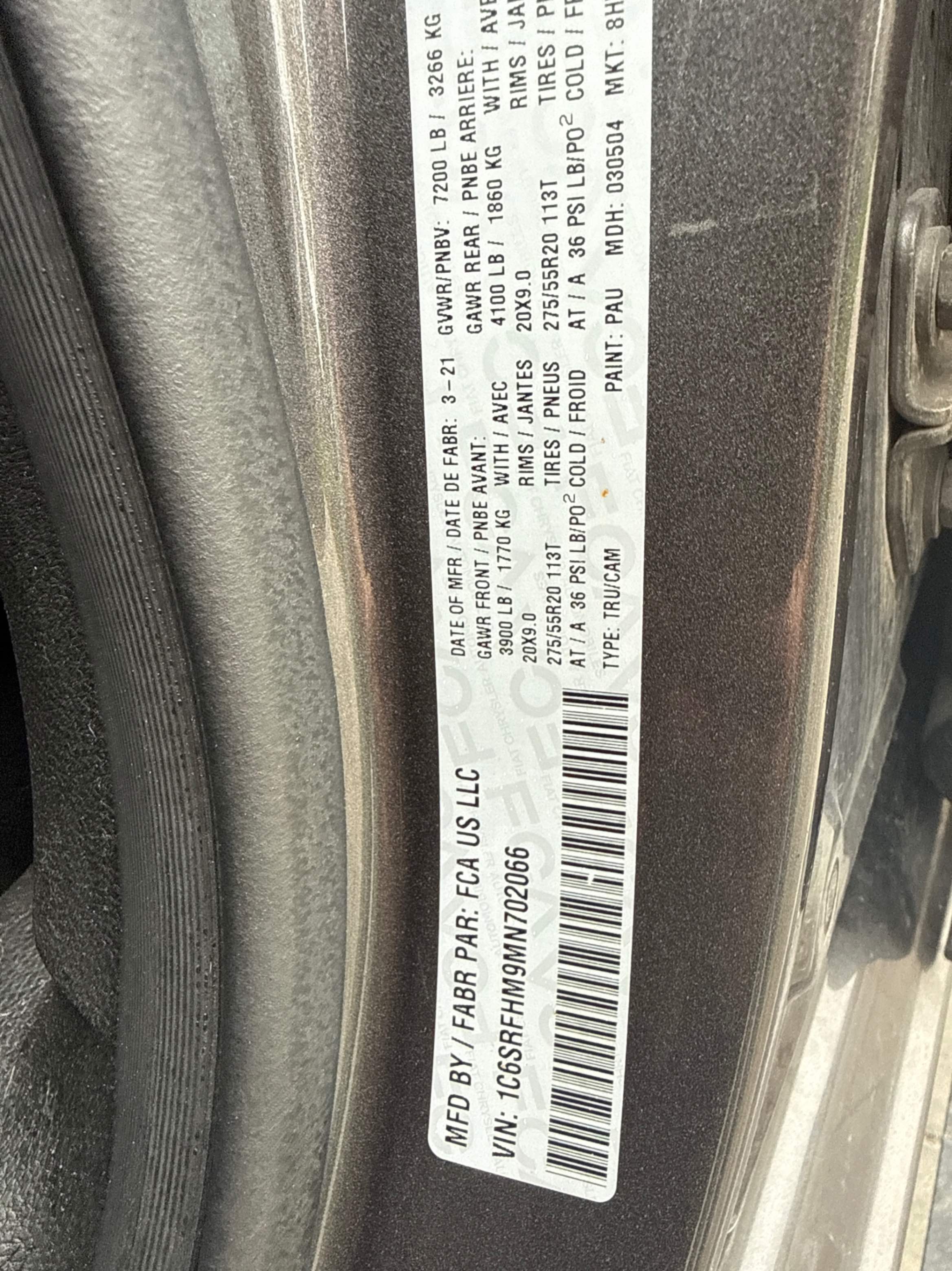 Photo 21 from auction – 2021 RAM 1500 LIMITED with VIN 1C6SRFHM9MN702066
