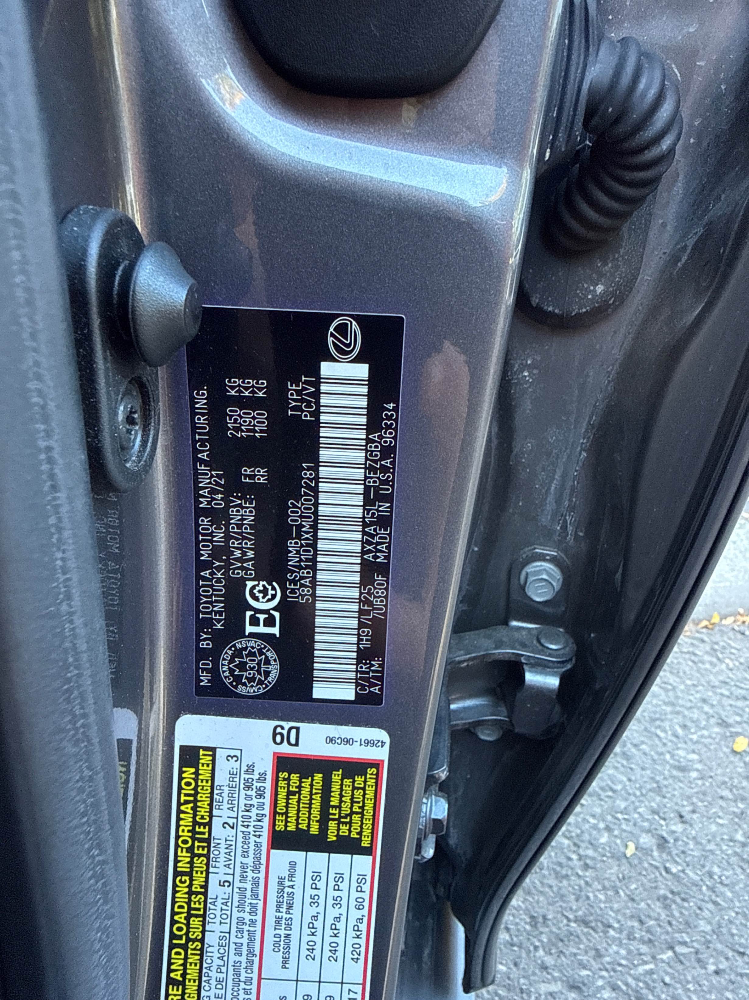 Photo 10 from auction – 2021 LEXUS ES ES 250 AUTO with VIN 58AB11D1XMU007281