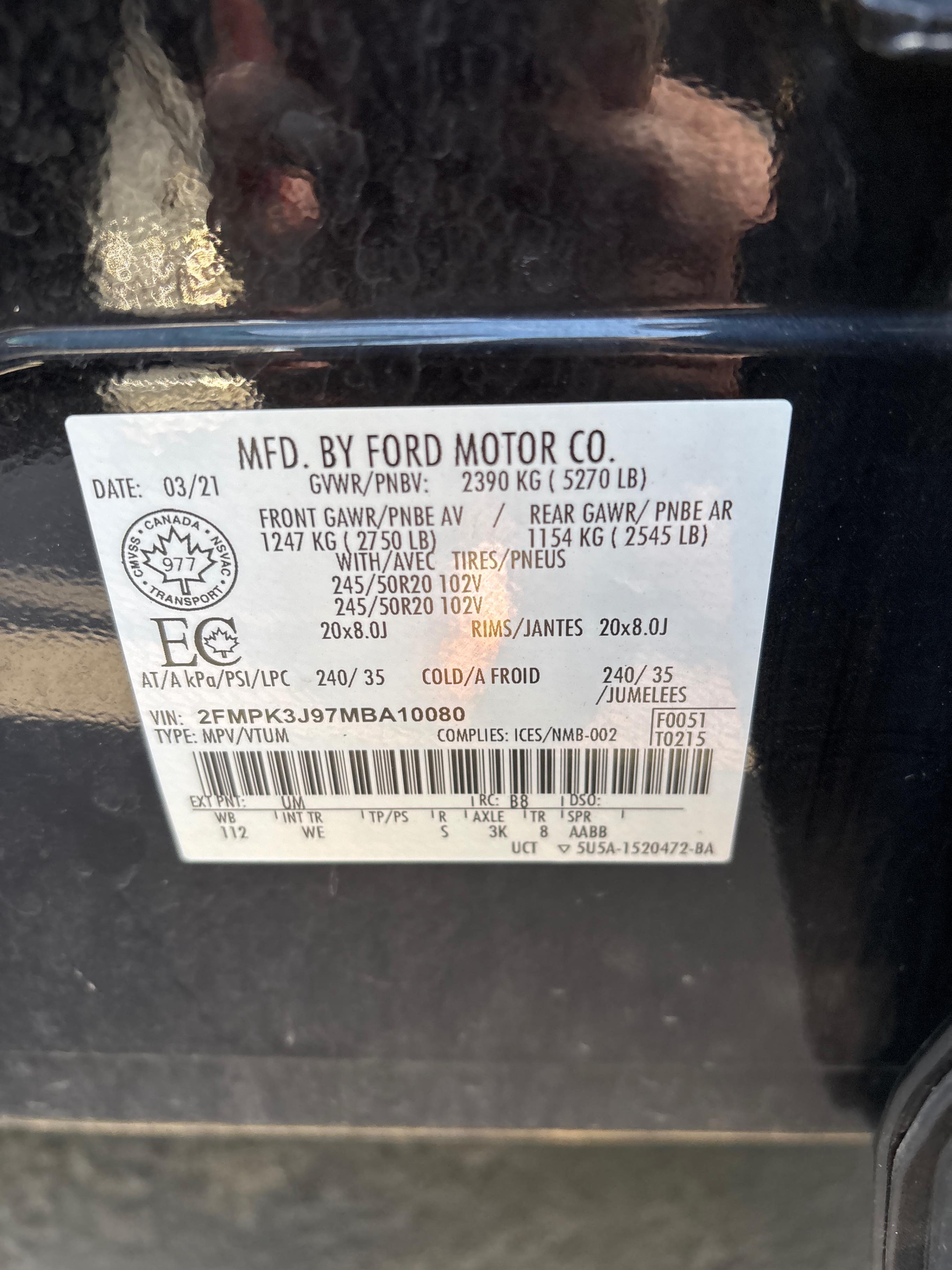 Photo 10 from auction – 2021 FORD EDGE FWD with VIN 2FMPK3J97MBA10080