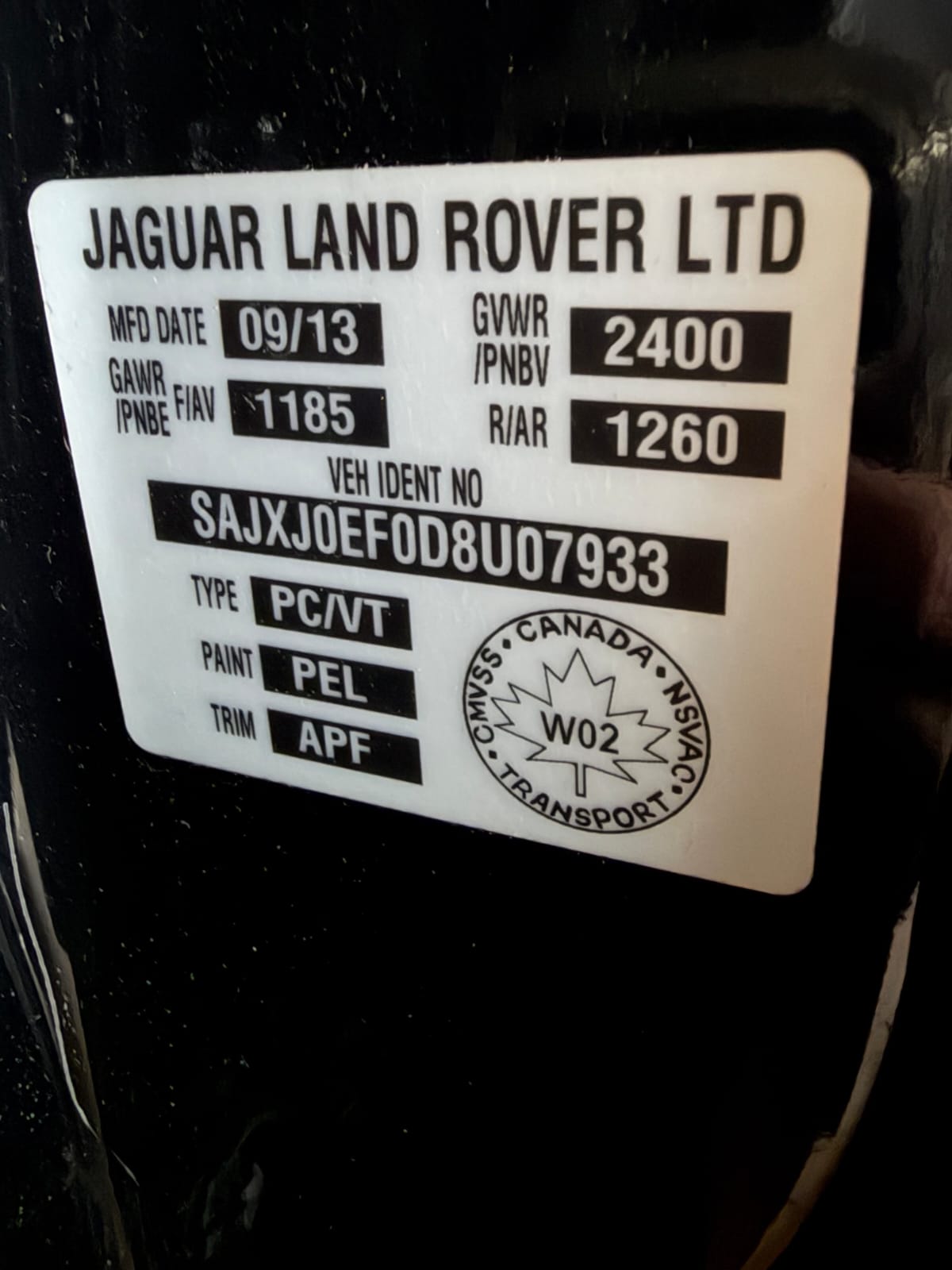 Photo 8 from auction – 2013 JAGUAR XF V6 with VIN SAJXJ0EF0D8U07933