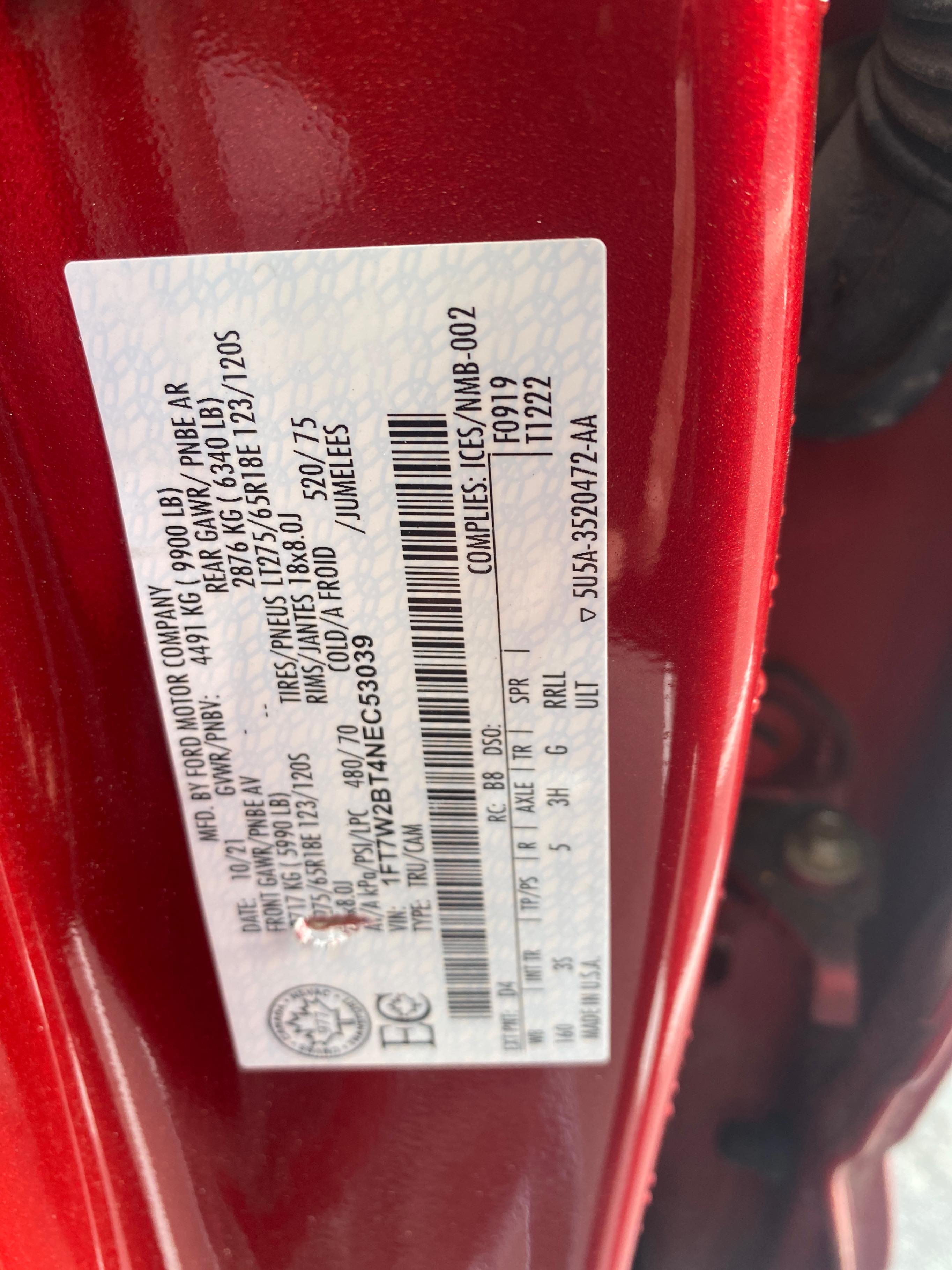 Снимка 11 от търг – 2022 FORD SUPER DUTY F-250 SRW 4WD CREW CAB BOX с VIN 1FT7W2BT4NEC53039