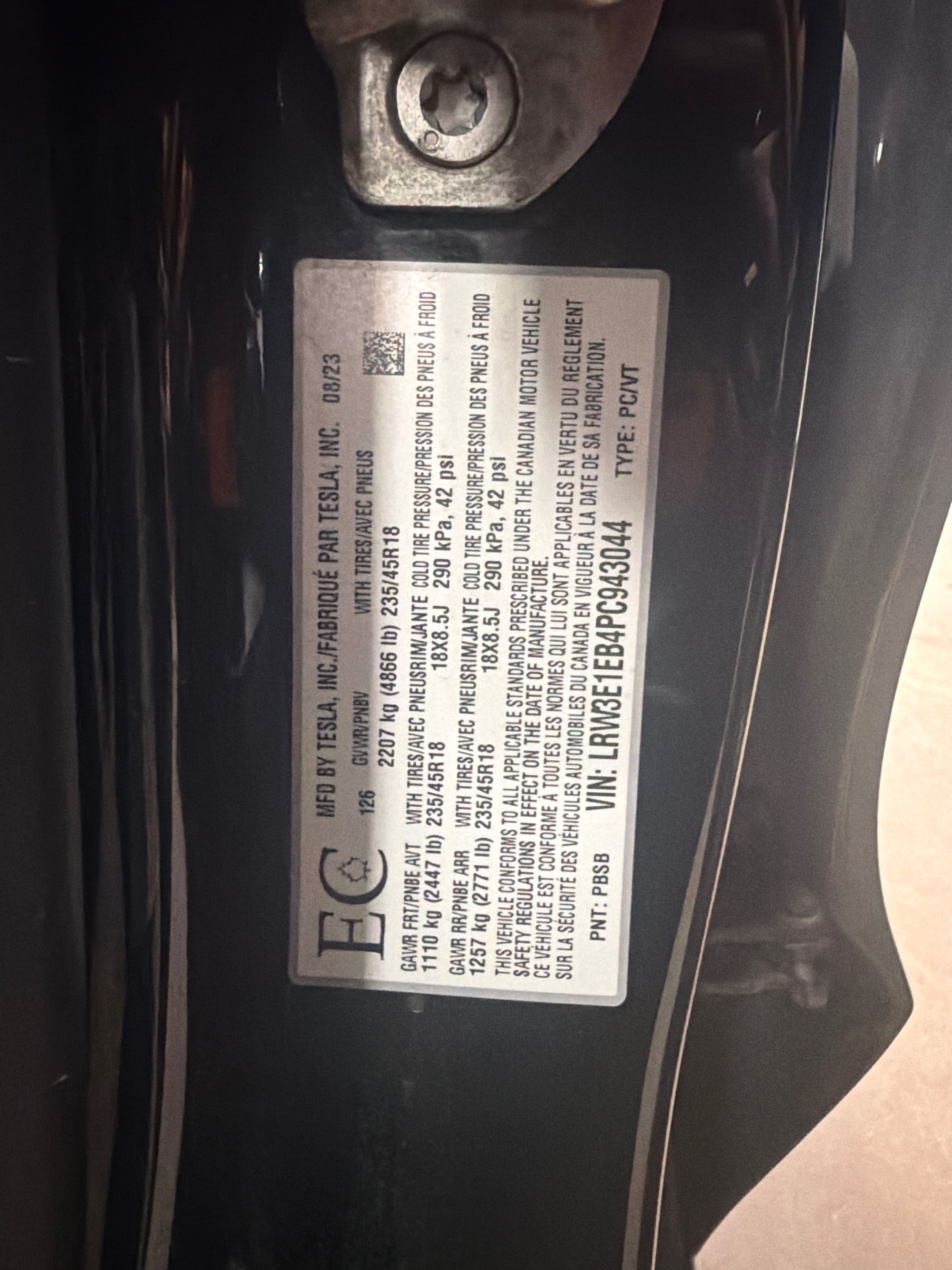 Photo 10 from auction – 2023 TESLA MODEL 3 LONG RANGE with VIN LRW3E1EB4PC943044