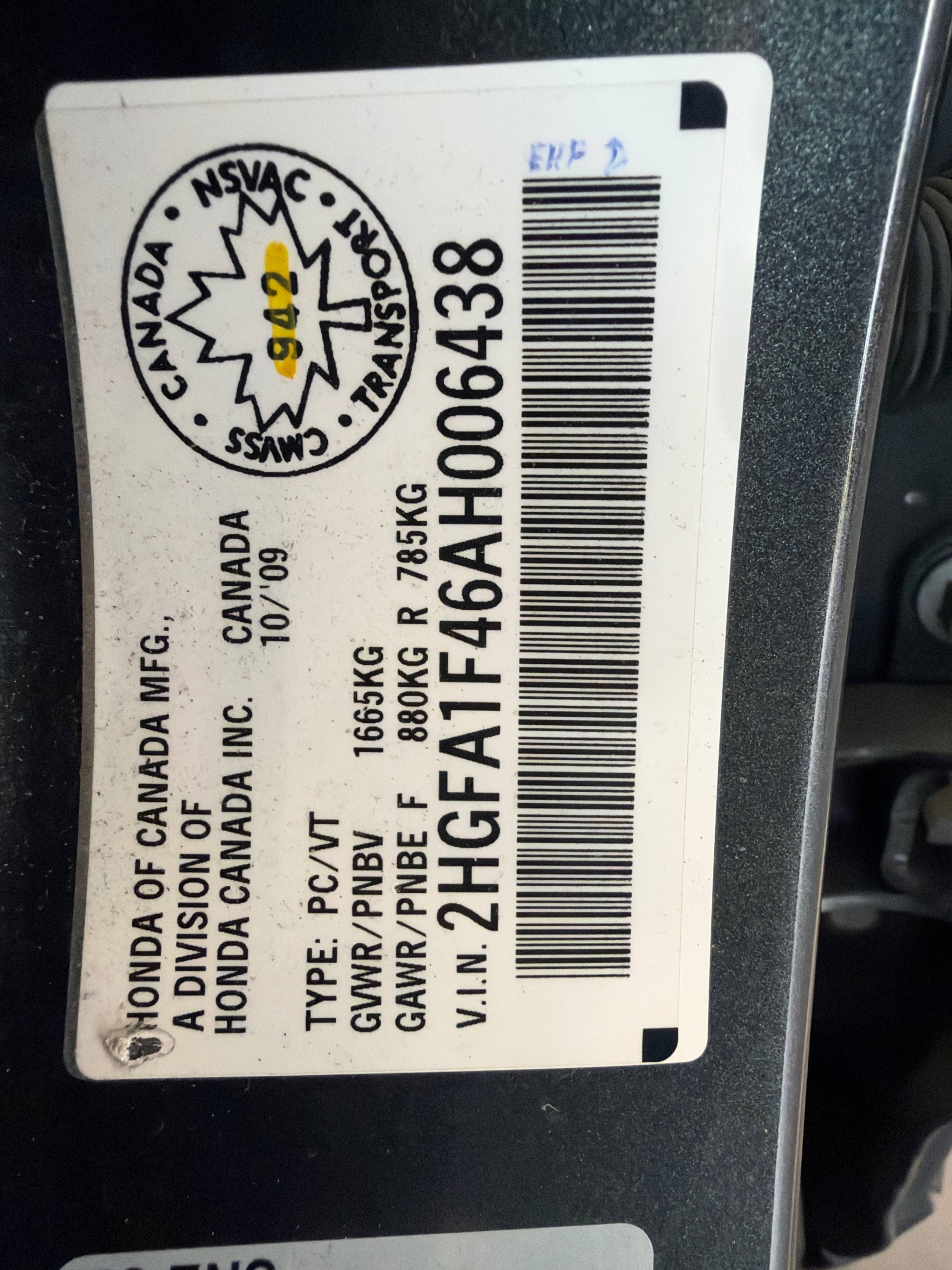 Снимка 10 от търг – 2010 HONDA CIVIC SDN DX-G с VIN 2HGFA1F46AH006438