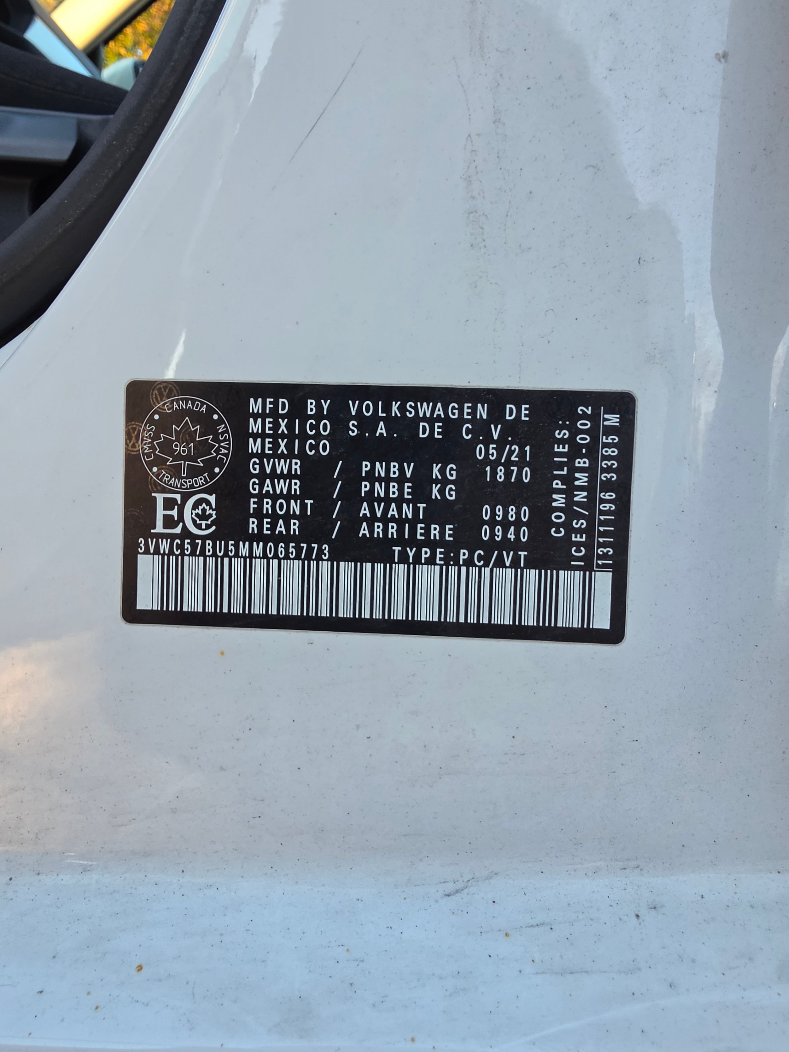 Снимка 11 от търг – 2021 VOLKSWAGEN JETTA COMFORTLINE с VIN 3VWC57BU5MM065773