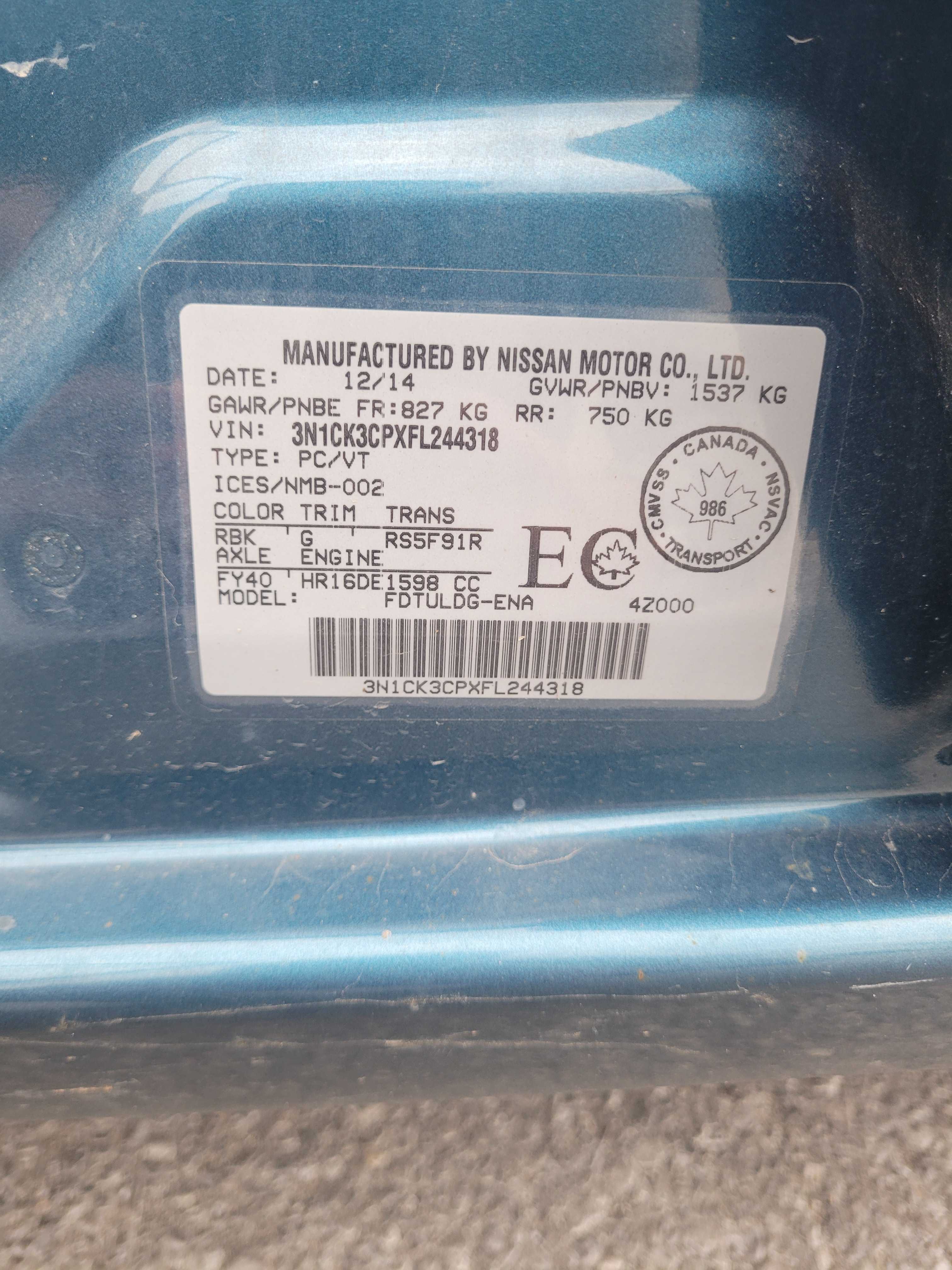 Снимка 10 от търг – 2015 NISSAN MICRA 4DR HB с VIN 3N1CK3CPXFL244318