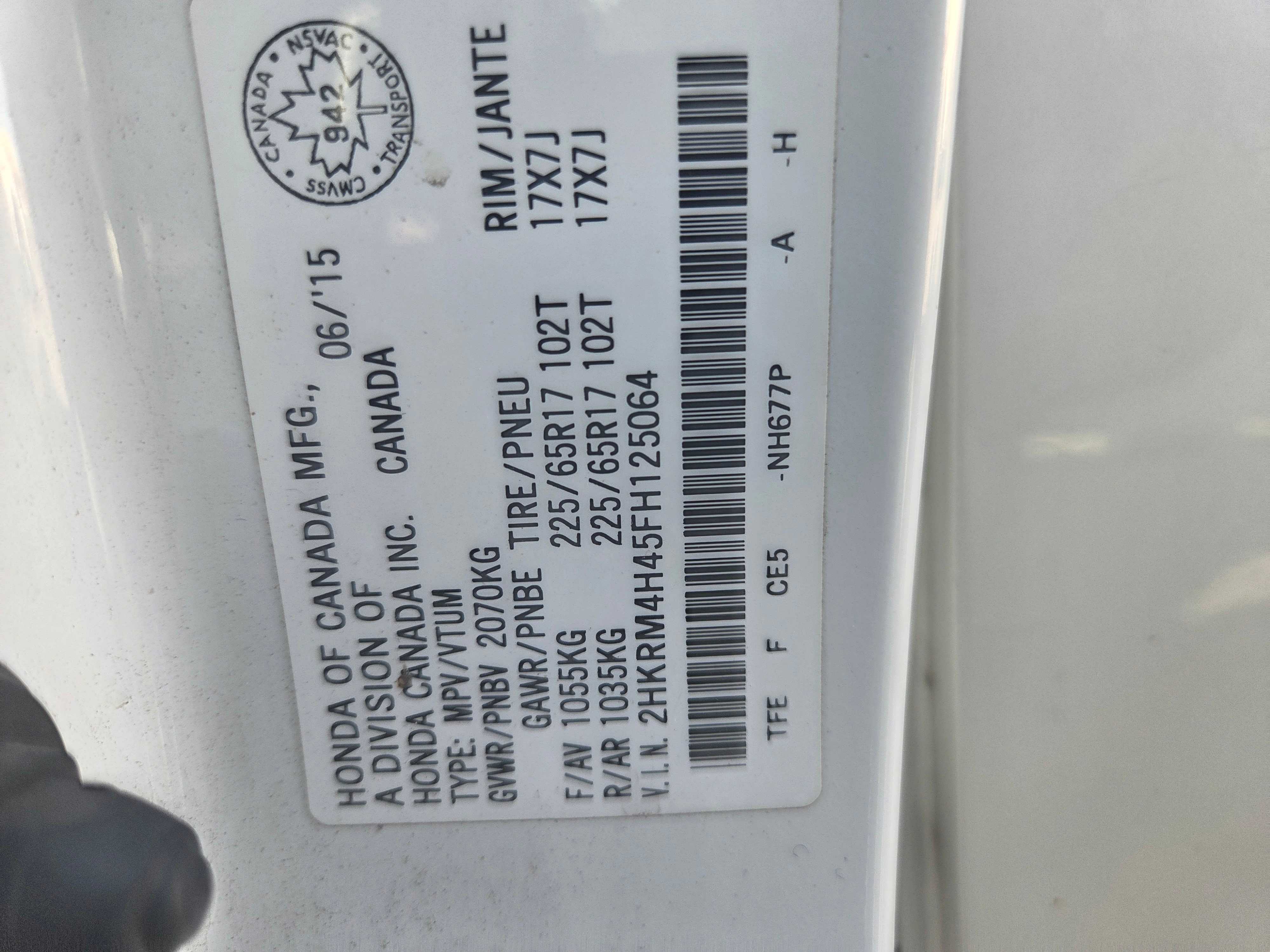 Photo 10 from auction – 2015 HONDA CR-V SE with VIN 2HKRM4H45FH125064