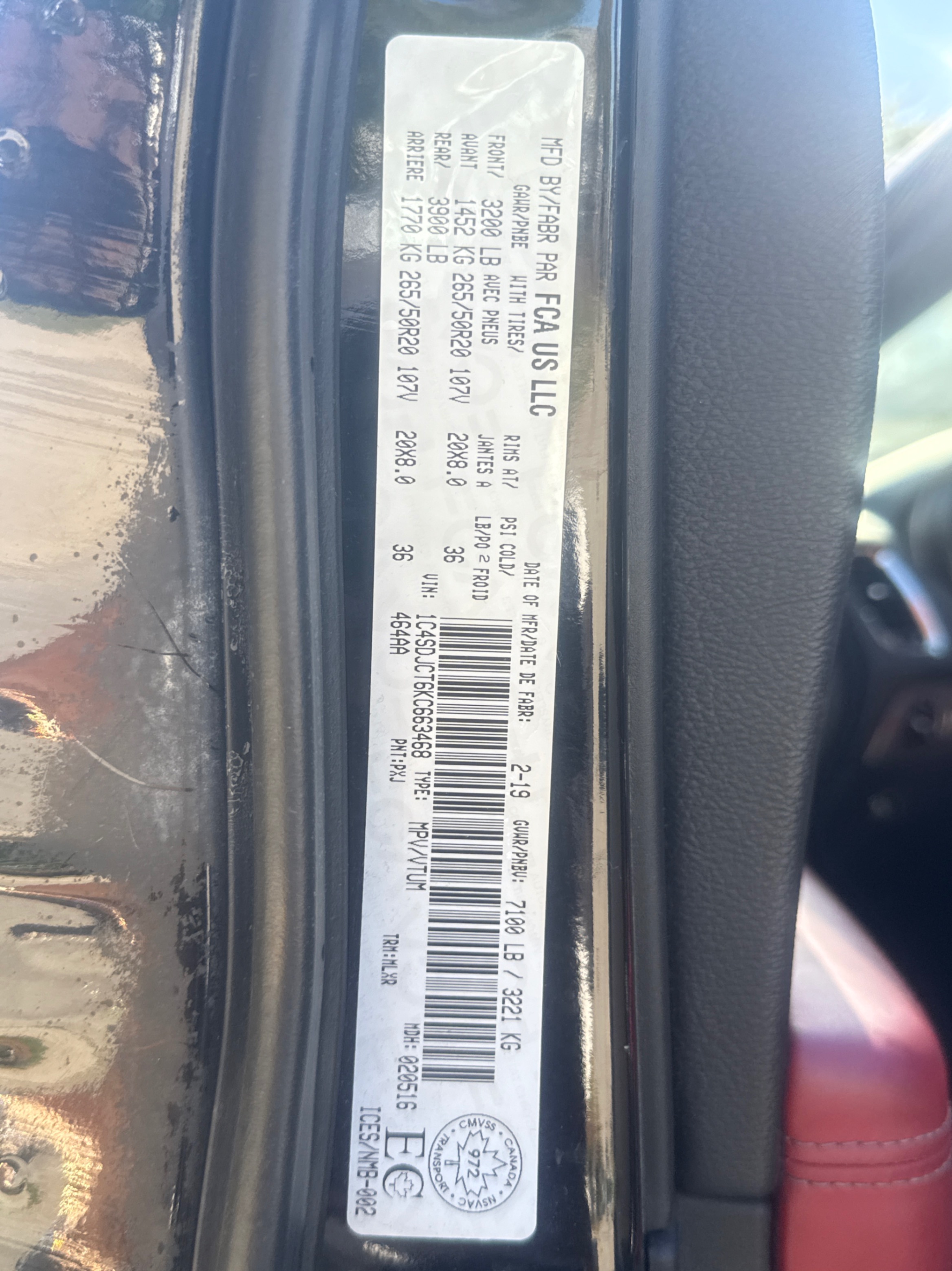 Photo 18 from auction – 2019 DODGE DURANGO R/T AWD with VIN 1C4SDJCT6KC663468